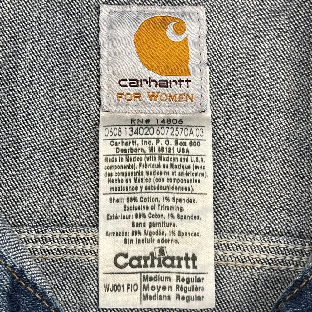 Carhartt Women Blue Wash Long Sleeve Snap Front Cotton Casual‎ Denim Jacket M